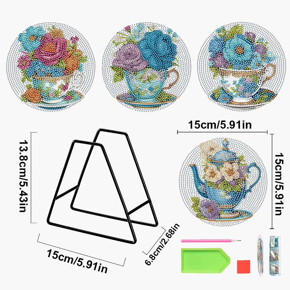 Diamond Painting Placemat met Bloemen en Koe Design – Set van 4