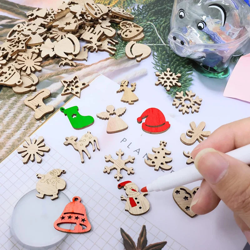 Houten figuur om zelf te schilderen/kleuren – 50 stuks kerstornamenten van hout voor decoratie