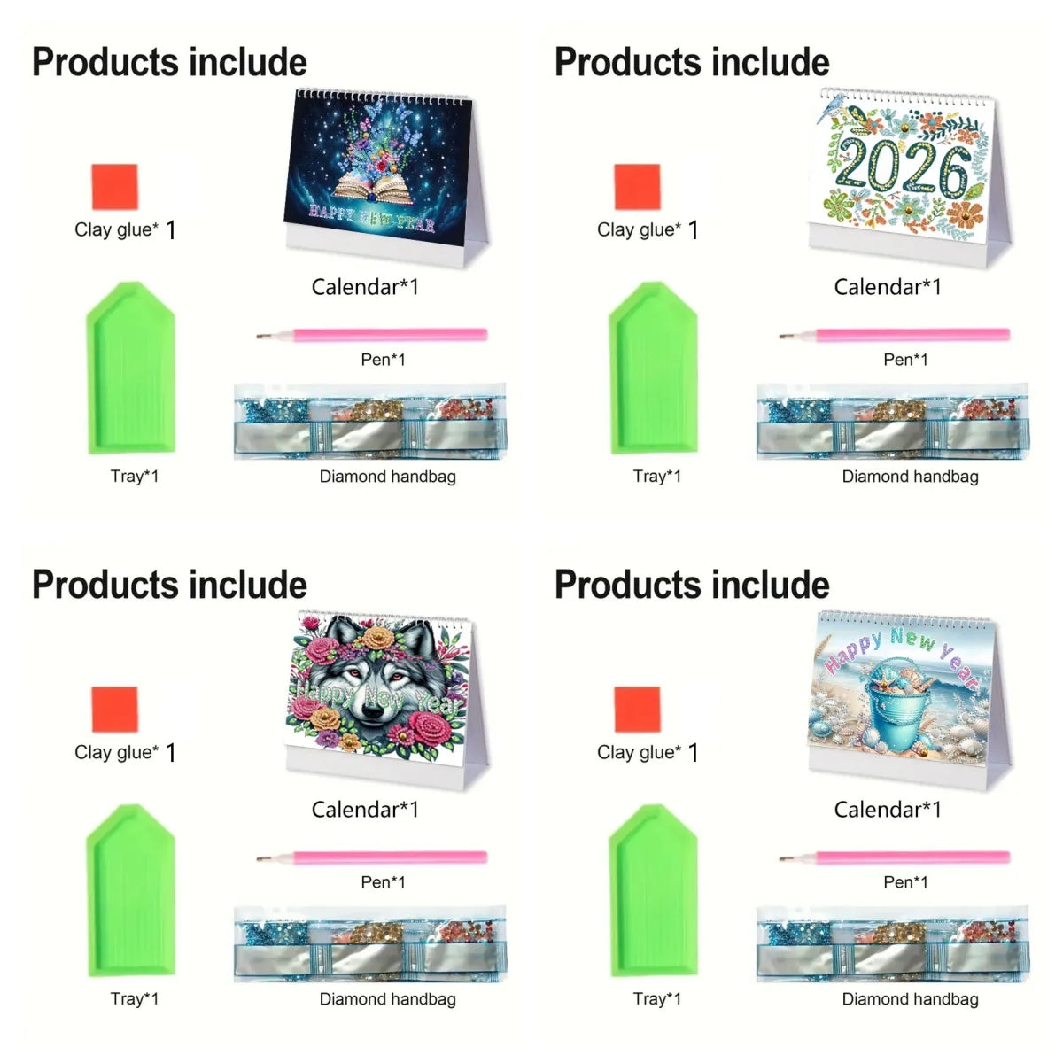 Diamond Painting Kalender 2026 Wolf en Bloemenpatroon – Creatieve Steentjes Set