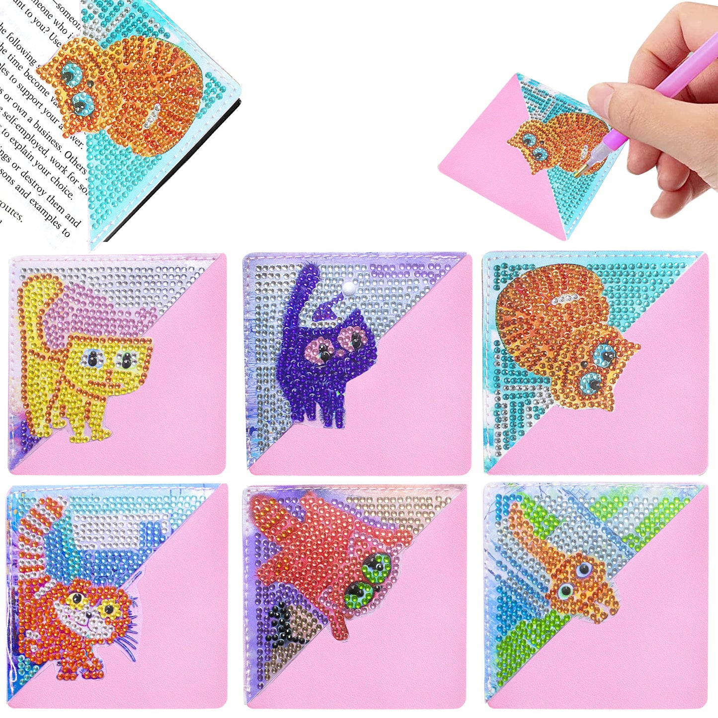 Diamond Painting Boekenlegger Hoekjes Vlinder en Katten - Set van 6 Stuks