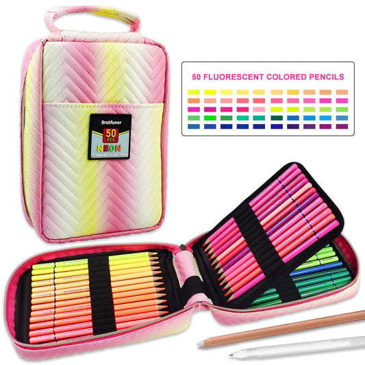Kleurpotloden set 50 stuks fluorescerend – zachte kern