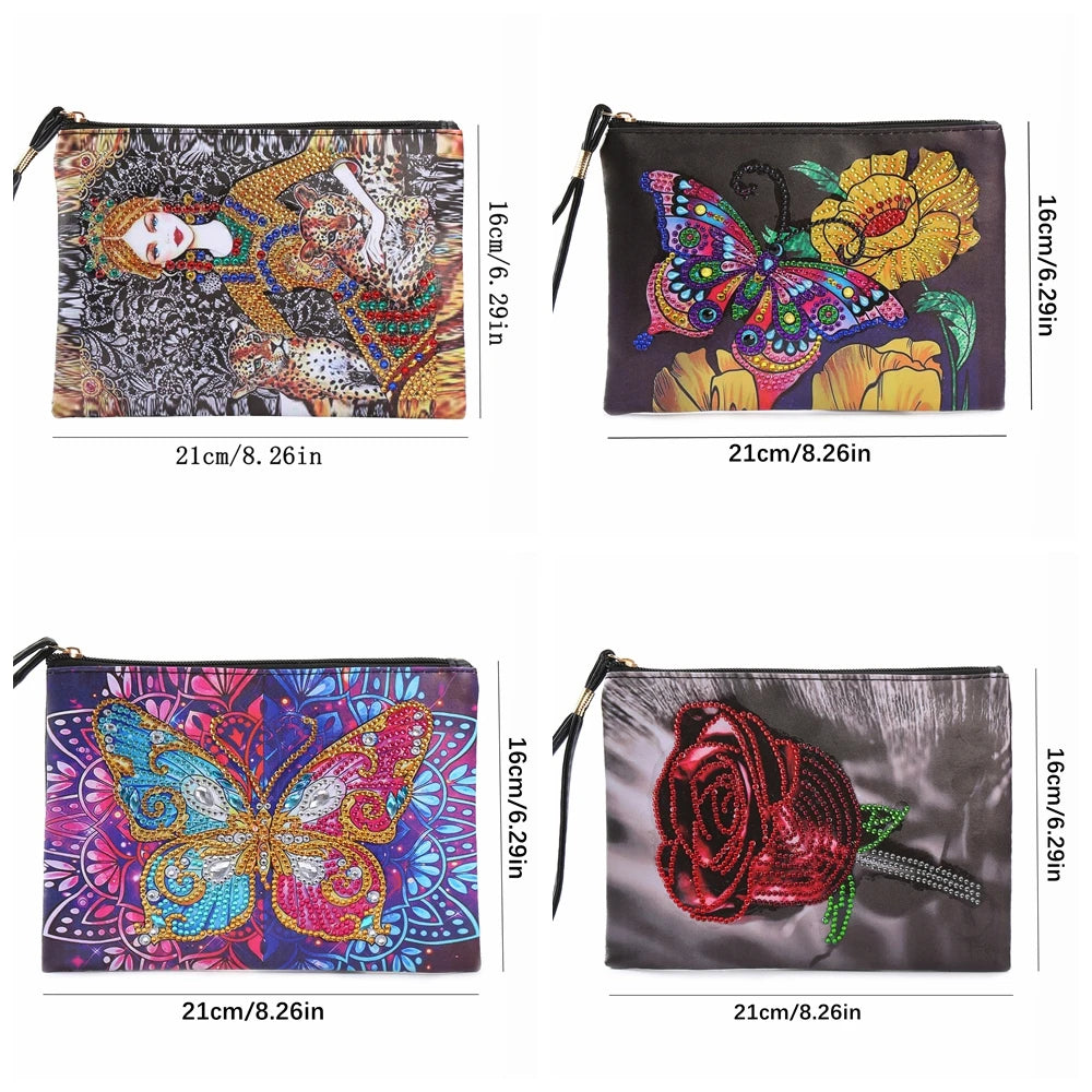 Diamond Painting Etui Vlinder en Roos Luxe Handtas met Strass