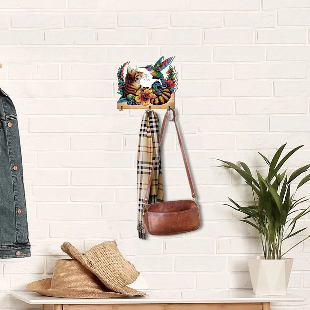 Diamond Painting Kapstok/Sleutelrek Dieren Design Houten Wandhaken