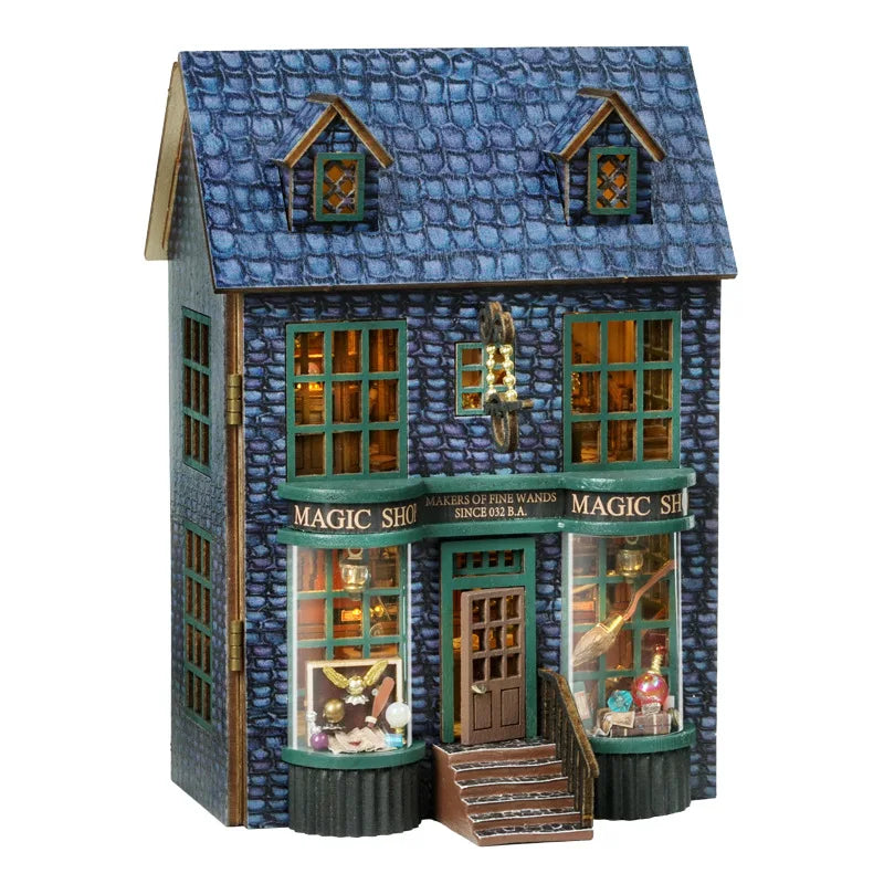 Zelfbouw miniatuurhuisje houten villa met meubels en verlichting - D-001