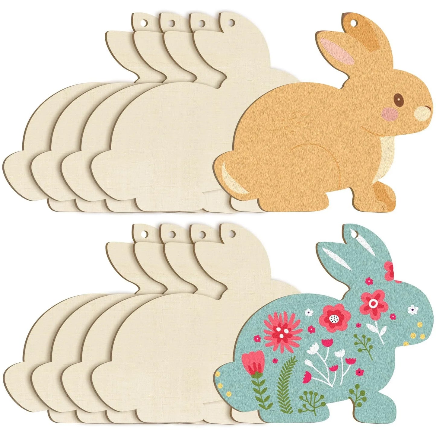 Houten Paas figuur om zelf te kleuren/schilderen – Konijnen set 10 stuks