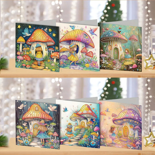 Diamond Painting Wenskaarten set Paddenstoel Kamer Verjaardag 6 Stuks