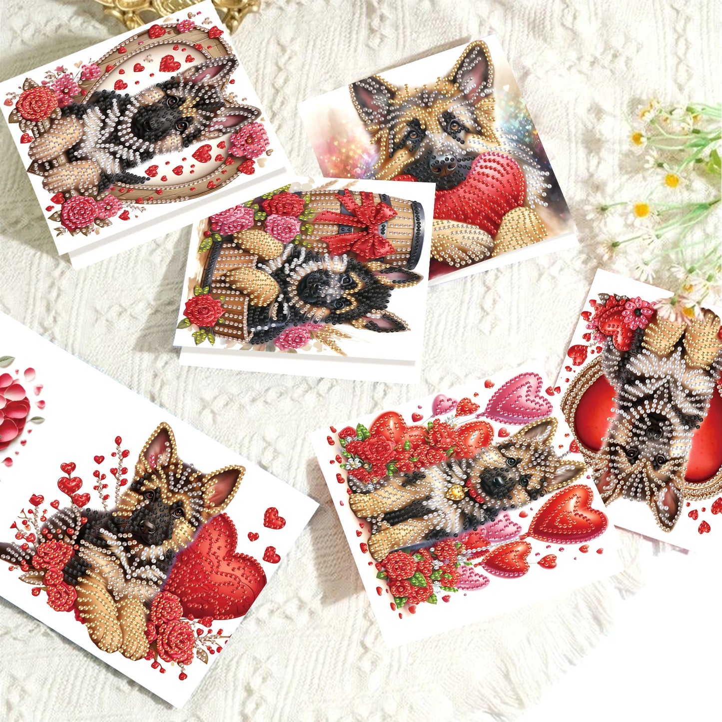 Diamond Painting Wenskaarten Set - 6 Stuks Herdershond