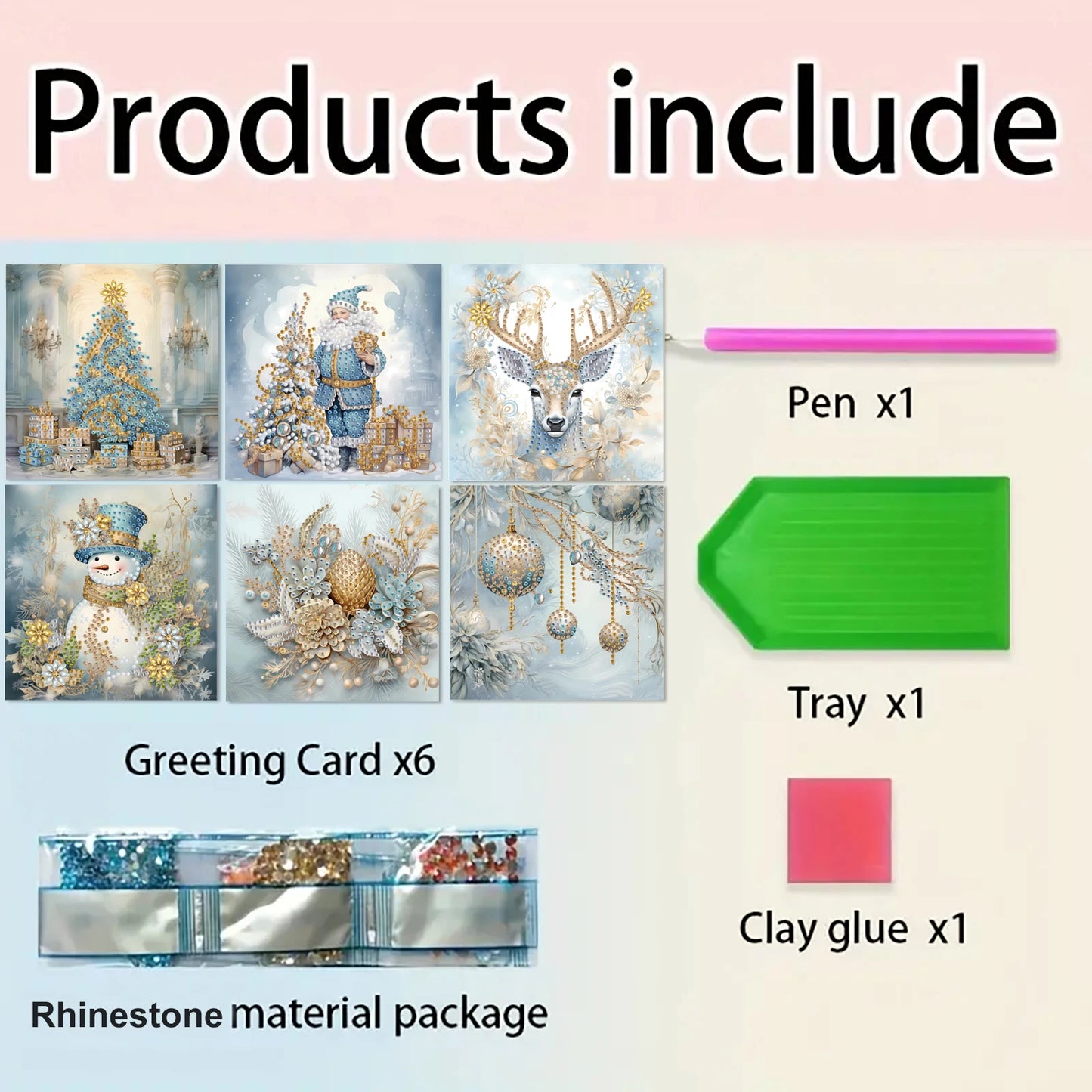 Diamond Painting Kerstkaarten Set met 6 Luxe Wenskaarten en Enveloppen - HK028