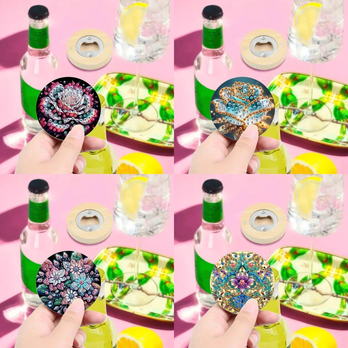 Diamond Painting Flesopener Houten Rond Bieropener Decoratief