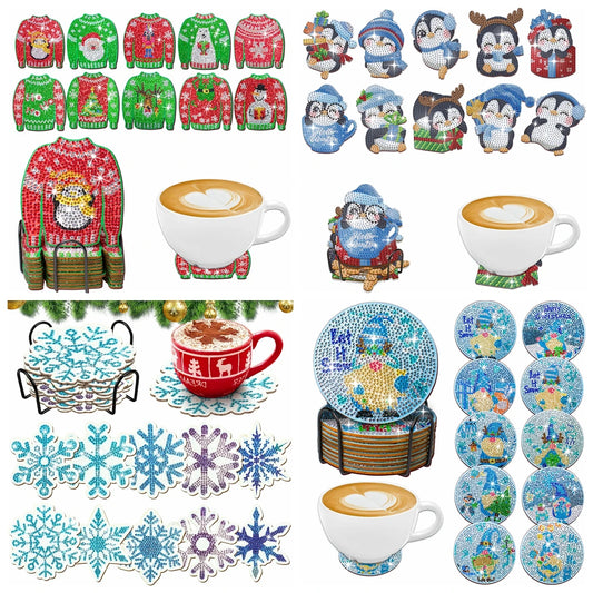 Diamond Painting Onderzetters Kerst – Set van 10 met Houder