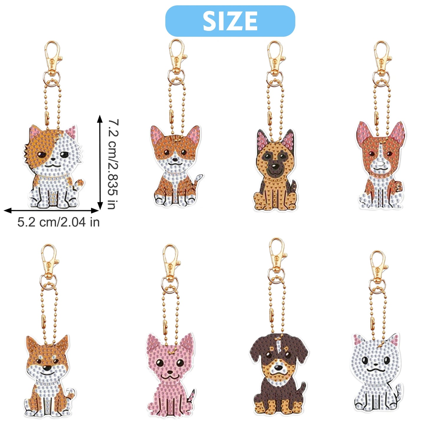 Diamond Painting Sleutelhanger set Puppy – 8 stuks acryl hangers