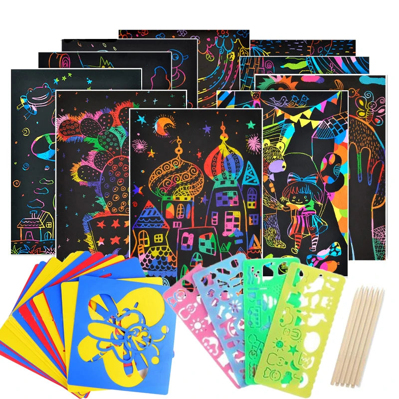 Krastekeningen set voor kinderen met creatieve kleuren en liniaal