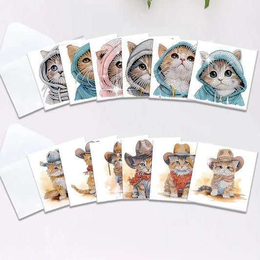 Diamond Painting Wenskaarten set – Katten design – 12 stuks