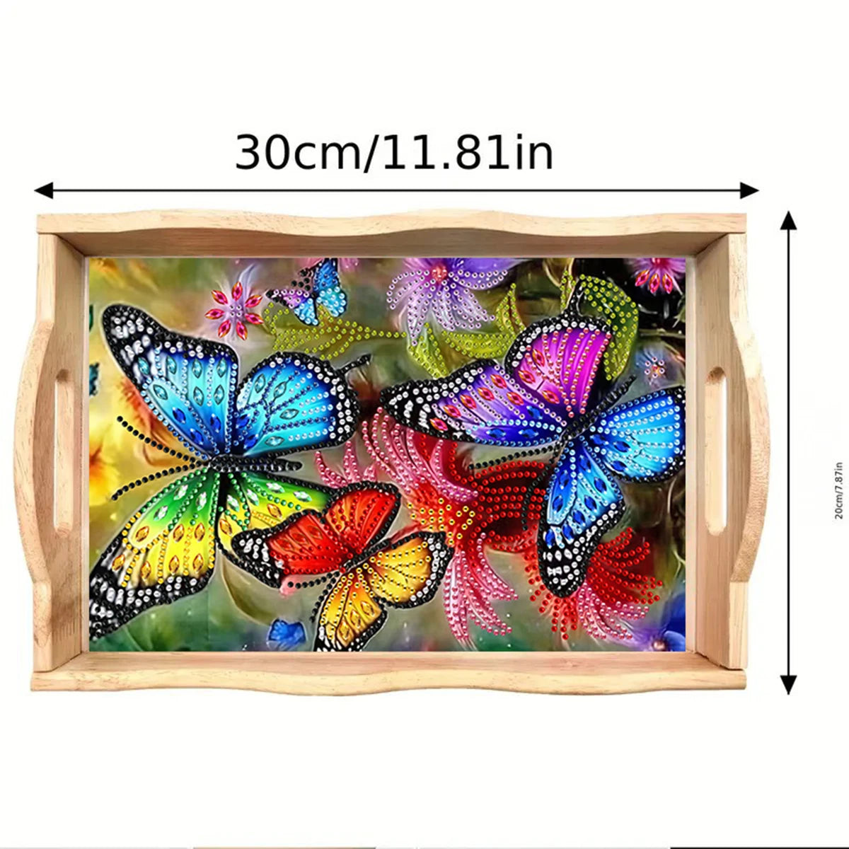 Diamond Painting Dienblad Vlinders met Houten Handgreep voor Strass Steentjes