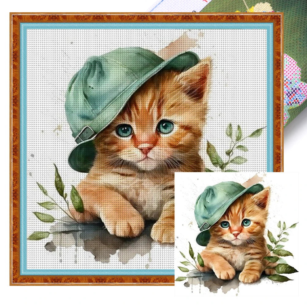 Borduurpakket dieren serie 20x20 cm met voorgedrukte canvas en katoendraad