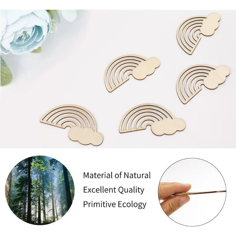 Houten figuren om zelf te kleuren – Regenboog wolk hangers set