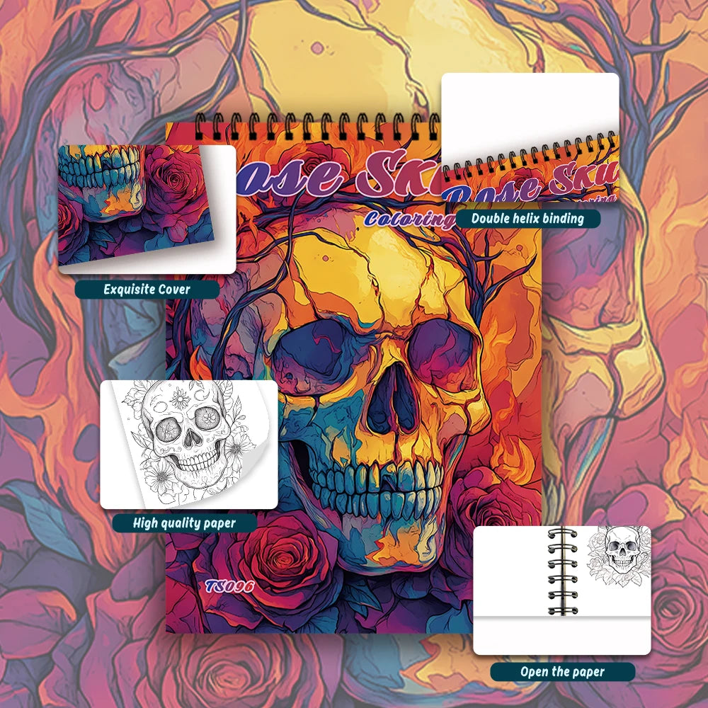 Kleurboek voor volwassenen – Rose Skull & Grote Oogmonsters