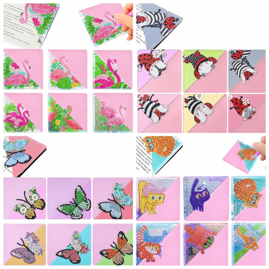 Diamond Painting Boekenlegger Hoekjes Vlinder en Katten - Set van 6 Stuks