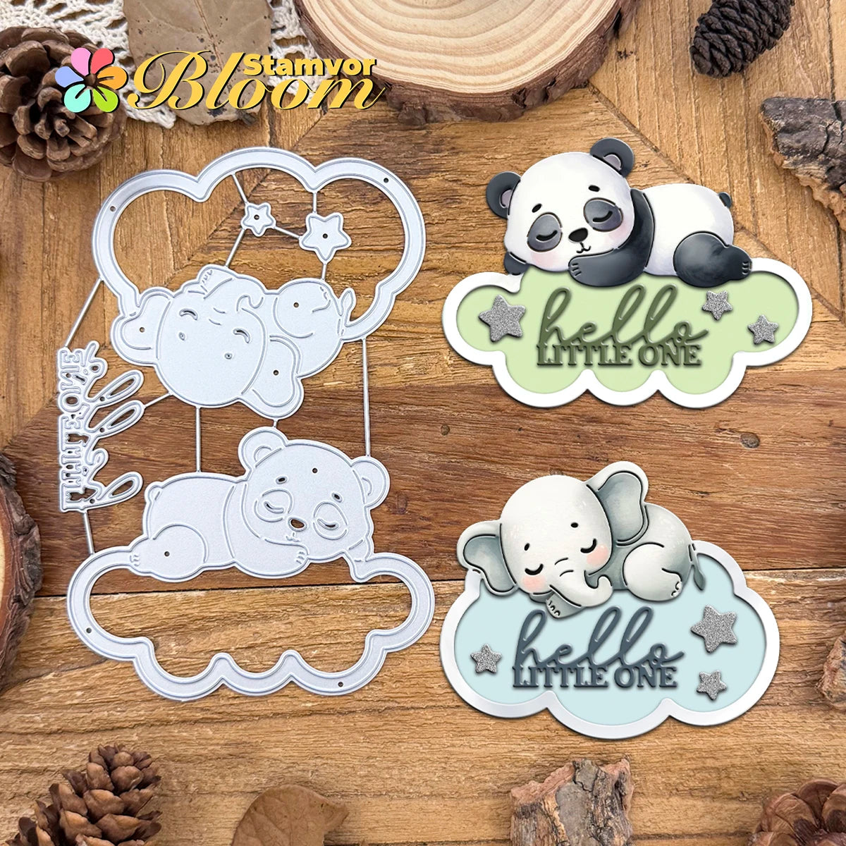 Metalen snijmal Hello Little One dieren wolken baby decoratie