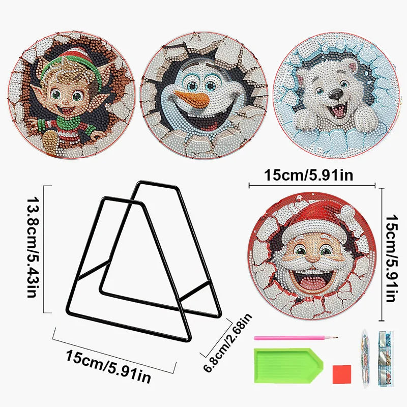 Diamond Painting Placemats Kerst Figuren Set van 4 Antislip Tafelmats