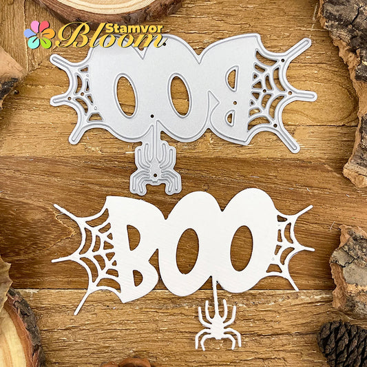 Snijmal Halloween Spinnenweb en BOO Woorden voor Scrapbooking en Kaarten