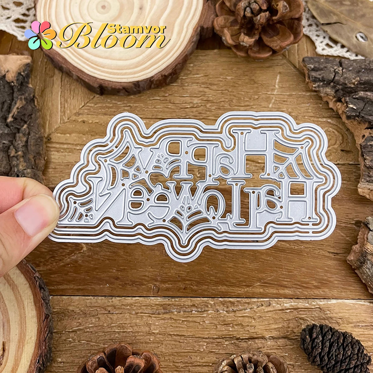 Snijmal Spinnenweb en Happy Halloween Tekst voor Kaarten en Scrapbooking