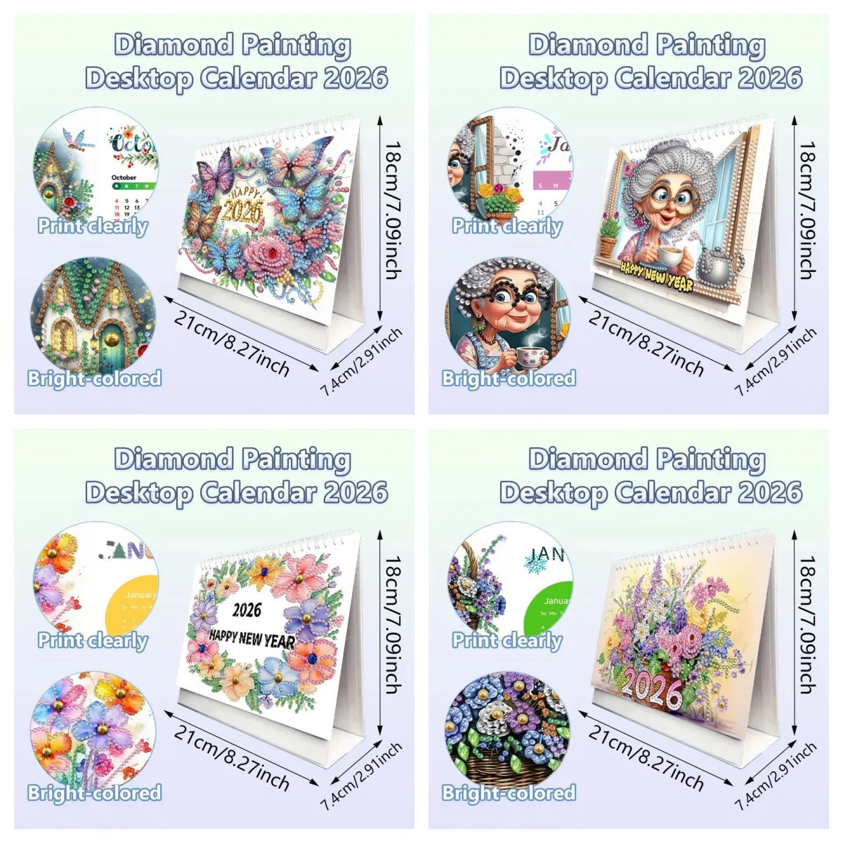 Diamond Painting Kalender 2026 met Oma, Huis en Bloemenpatroon