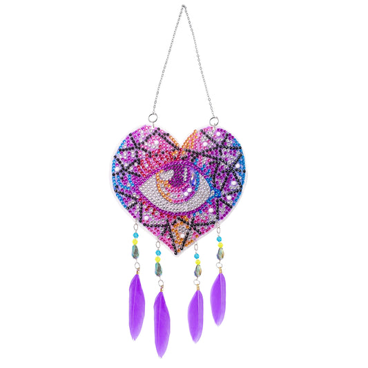 Diamond Painting Dromenvanger Hart – Dubbelzijdige Windgong met Veren - FL019