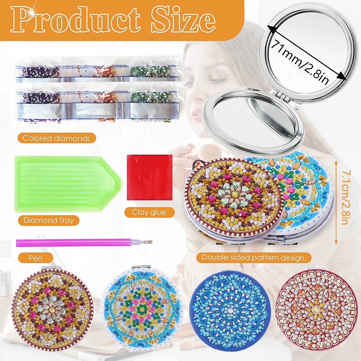 Diamond Painting Spiegel Compacte Mandala Make-up Spiegel Rond 7 cm - 025