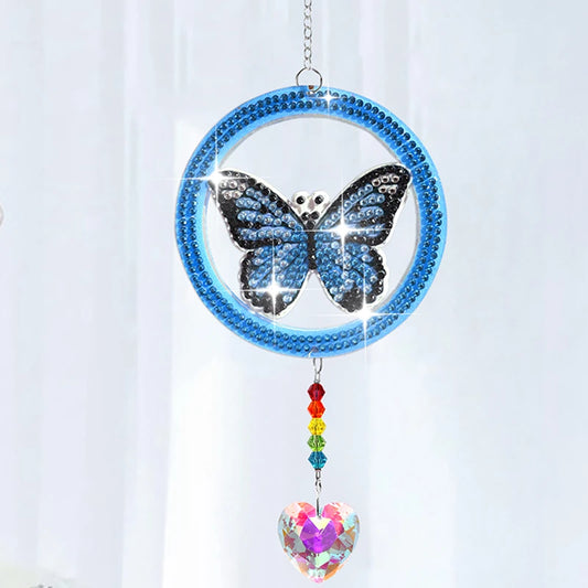 Diamond Painting Windgong Vlinder – Dubbelzijdige Zonnevanger met Steentjes - Blauw