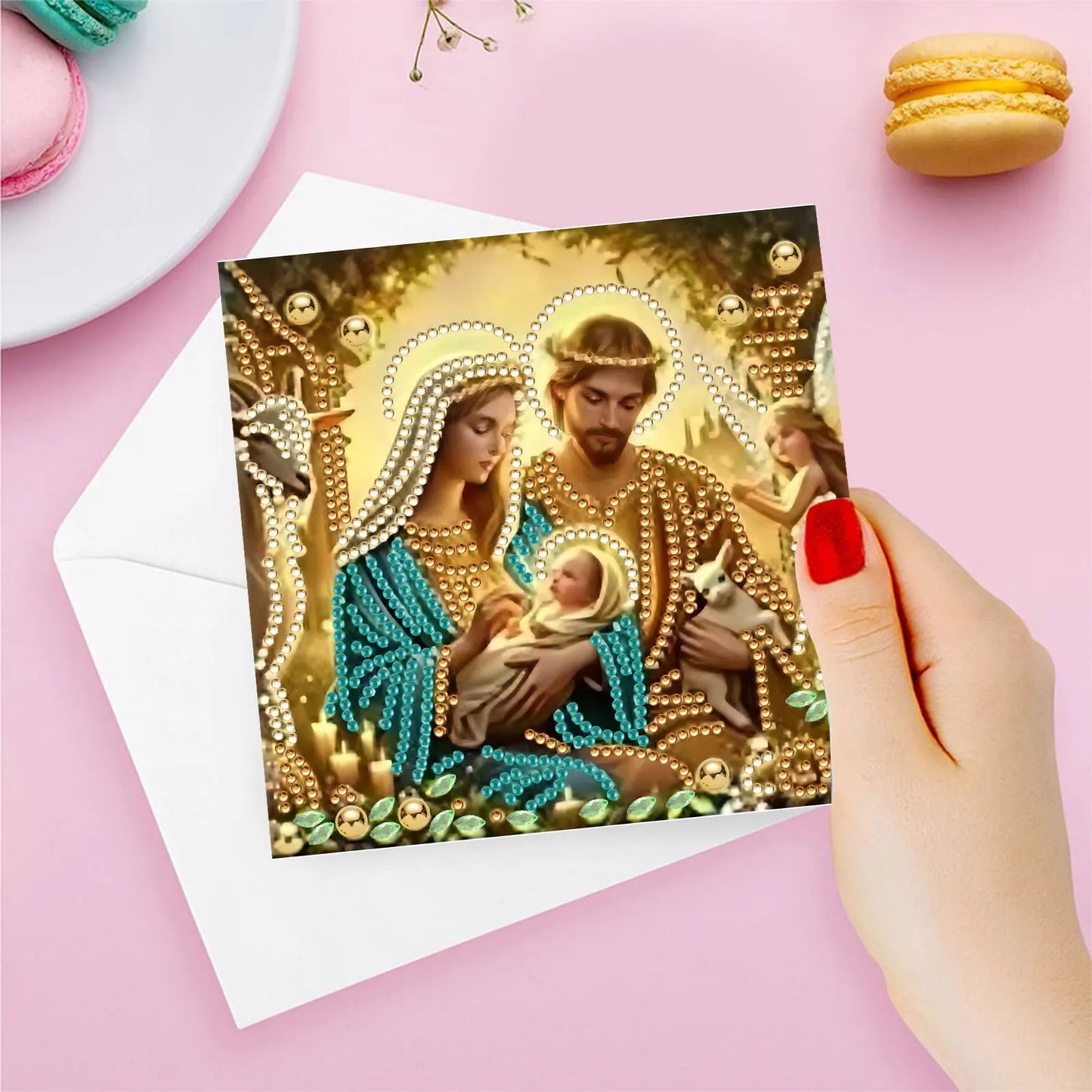 Diamond Painting Kerstkaarten Kerststal Set met 6 Wenskaarten