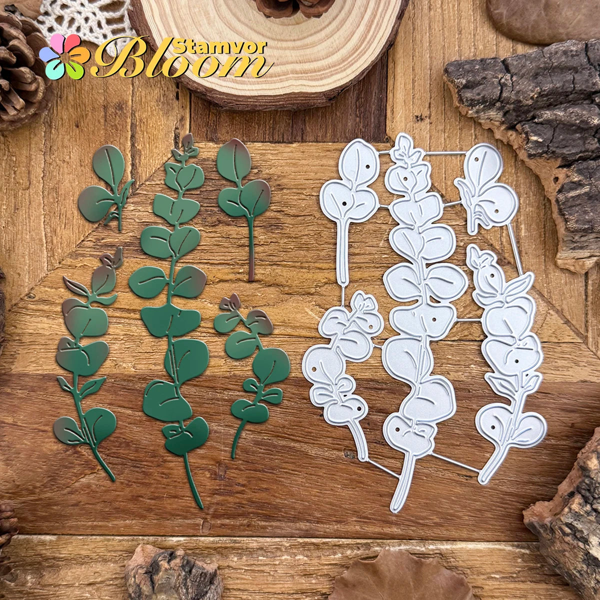 Metalen snijmal eucalyptus takjes en bladeren sierlijk design