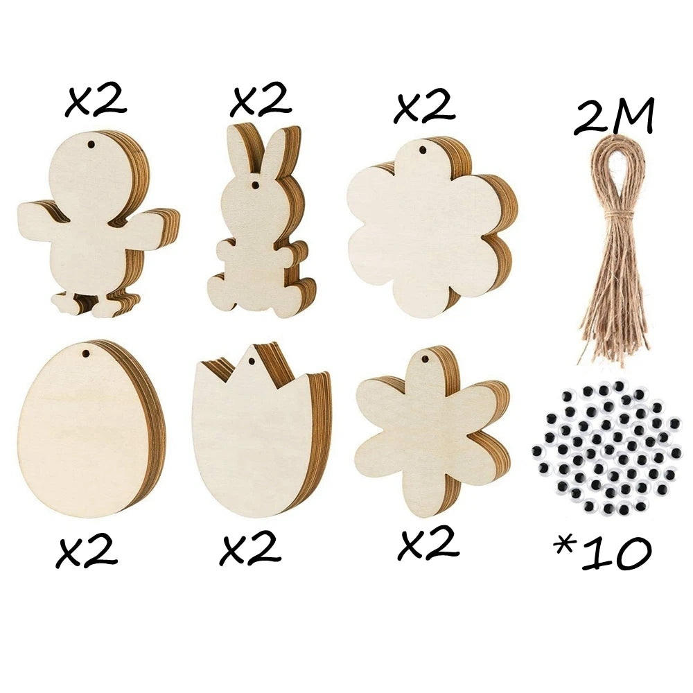 Houten Paas figuren om zelf te kleuren/schilderen Paashangers konijn ei bloemen set