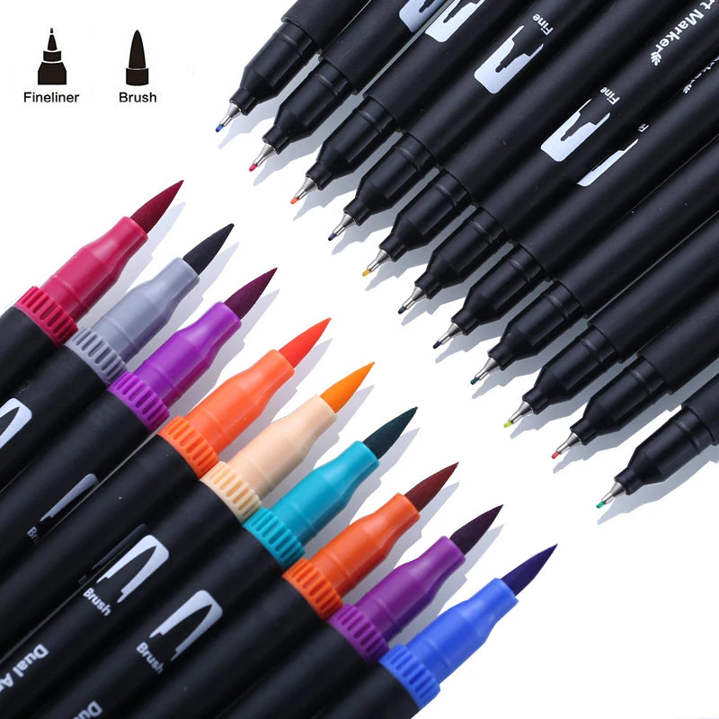 Stiften set met dual tip brush en fineliner in meerdere kleuren