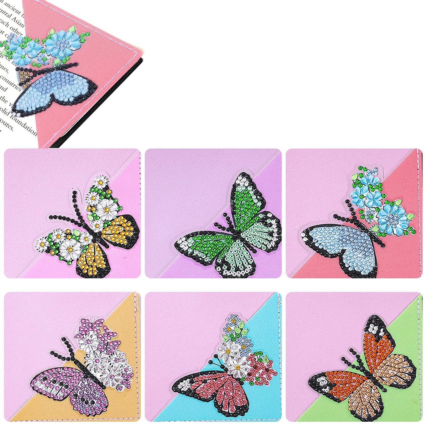 Diamond Painting Boekenlegger Hoekjes Vlinder en Katten - Set van 6 Stuks
