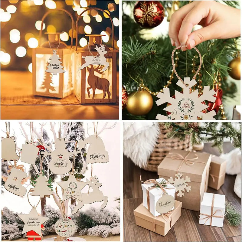 Houten figuur om zelf te kleuren/schilderen – Kerstversiering 10 stuks
