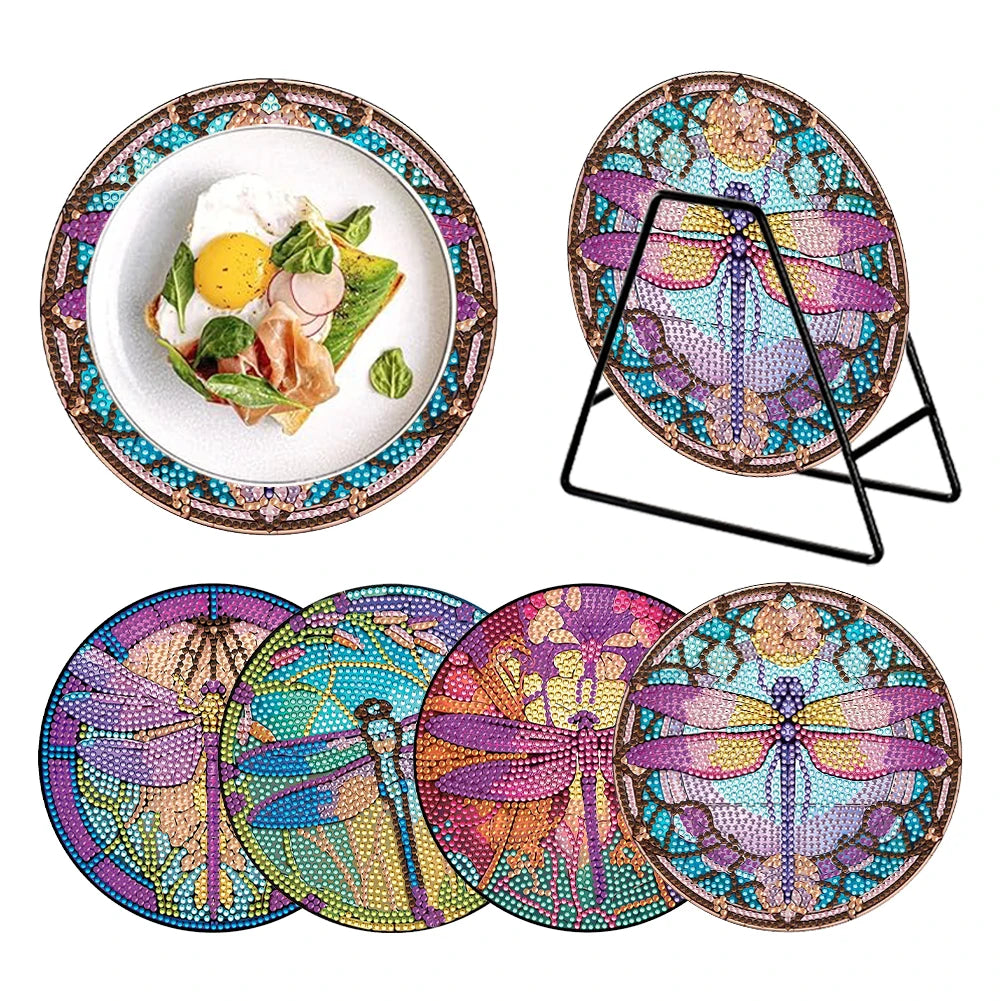 Diamond Painting Placemat met Bloemen en Koe Design – Set van 4