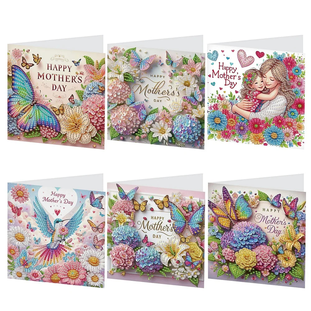 Diamond Painting Wenskaarten set Moederdag met enveloppen 6 stuks