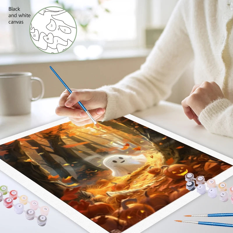 Schilderen op nummer Feestdagen - Halloween Spookbos met Pompoen - 9961717