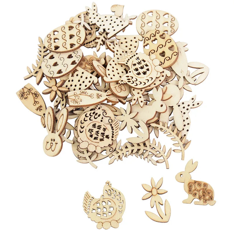 Houten Paas figuur om zelf te kleuren/schilderen set met konijnen en eieren