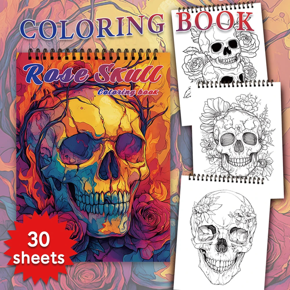 Kleurboek voor volwassenen – Rose Skull & Grote Oogmonsters