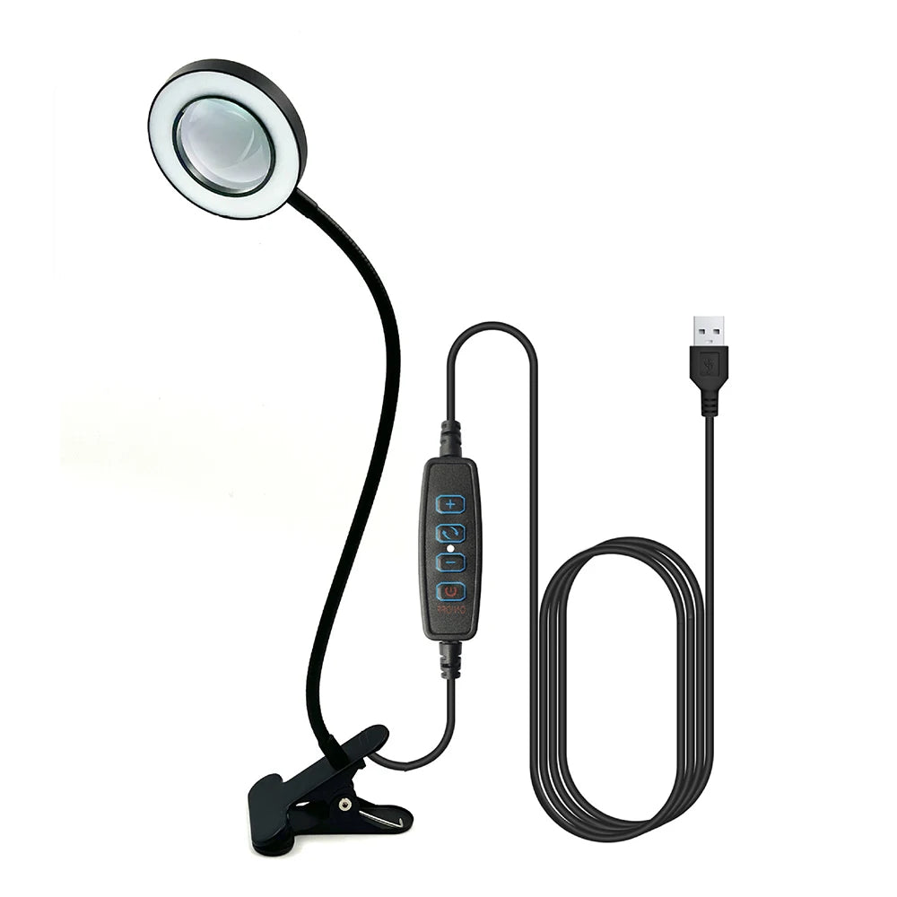 Diamond Painting Loeplamp met 5x Vergroting – LED Verlichting, 3 Lichtstanden & 10 Helderniveaus – USB Aangedreven