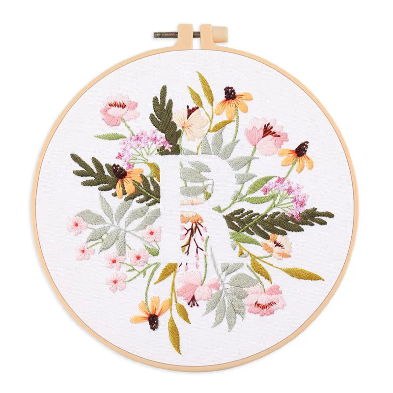 Borduurpakket Rond Bloemen Alfabet O-Z Kruissteek voor Beginners
