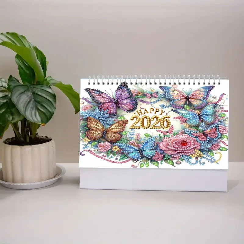 Diamond Painting Kalender met bloemen, vlinders en feestelijke accenten