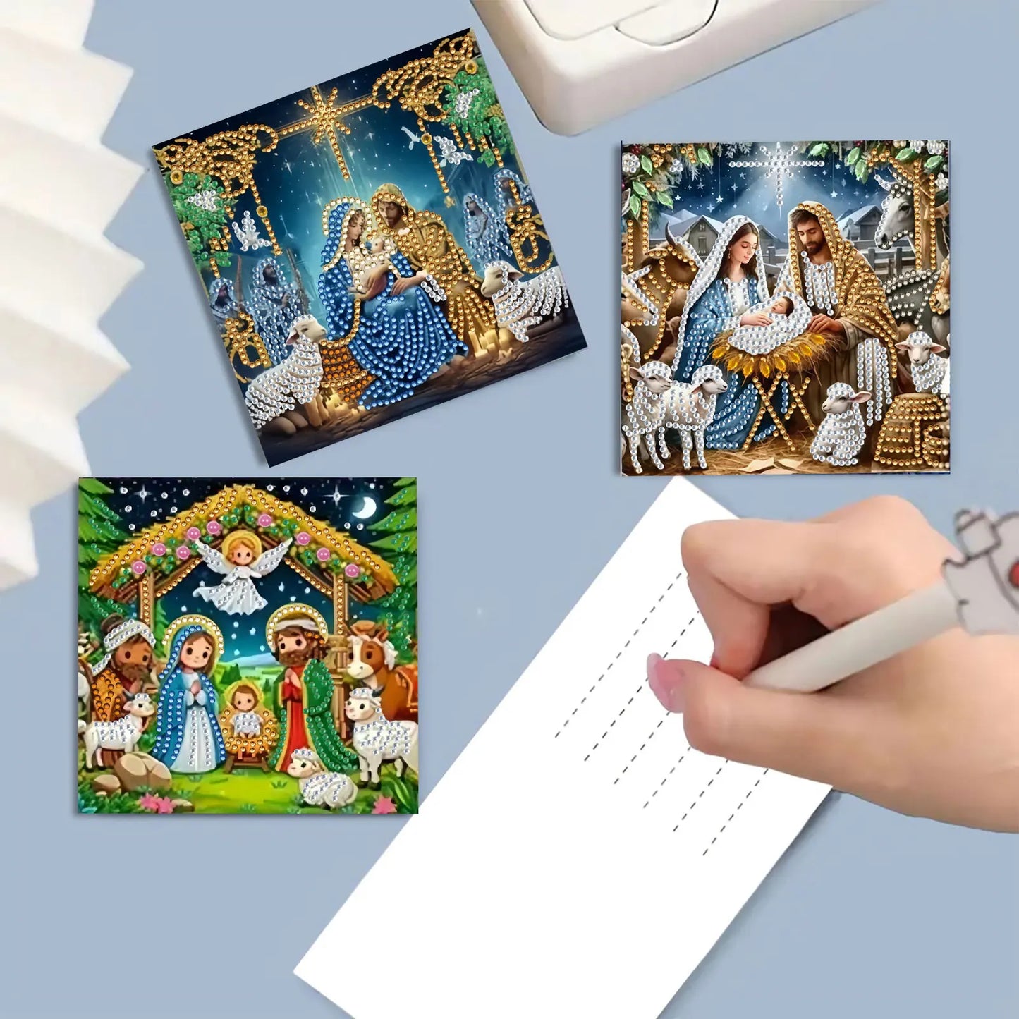 Diamond Painting Kerstkaarten Kerststal Set met 6 Wenskaarten