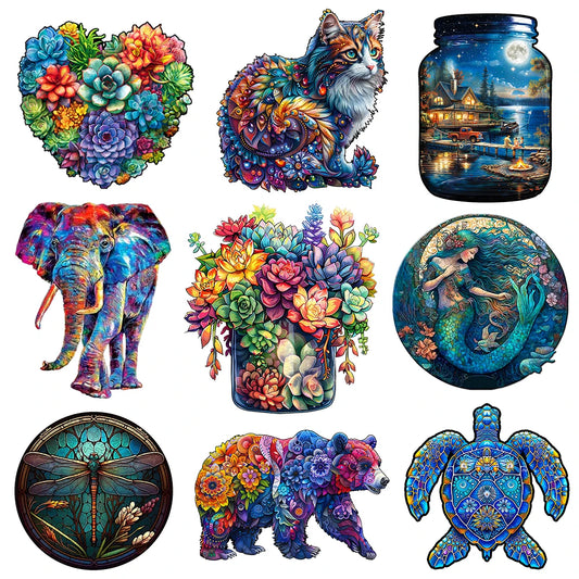 Houten figuren puzzel - Kleurrijk - Unieke dierenvormige puzzelstukjes voor volwassenen en kinderen