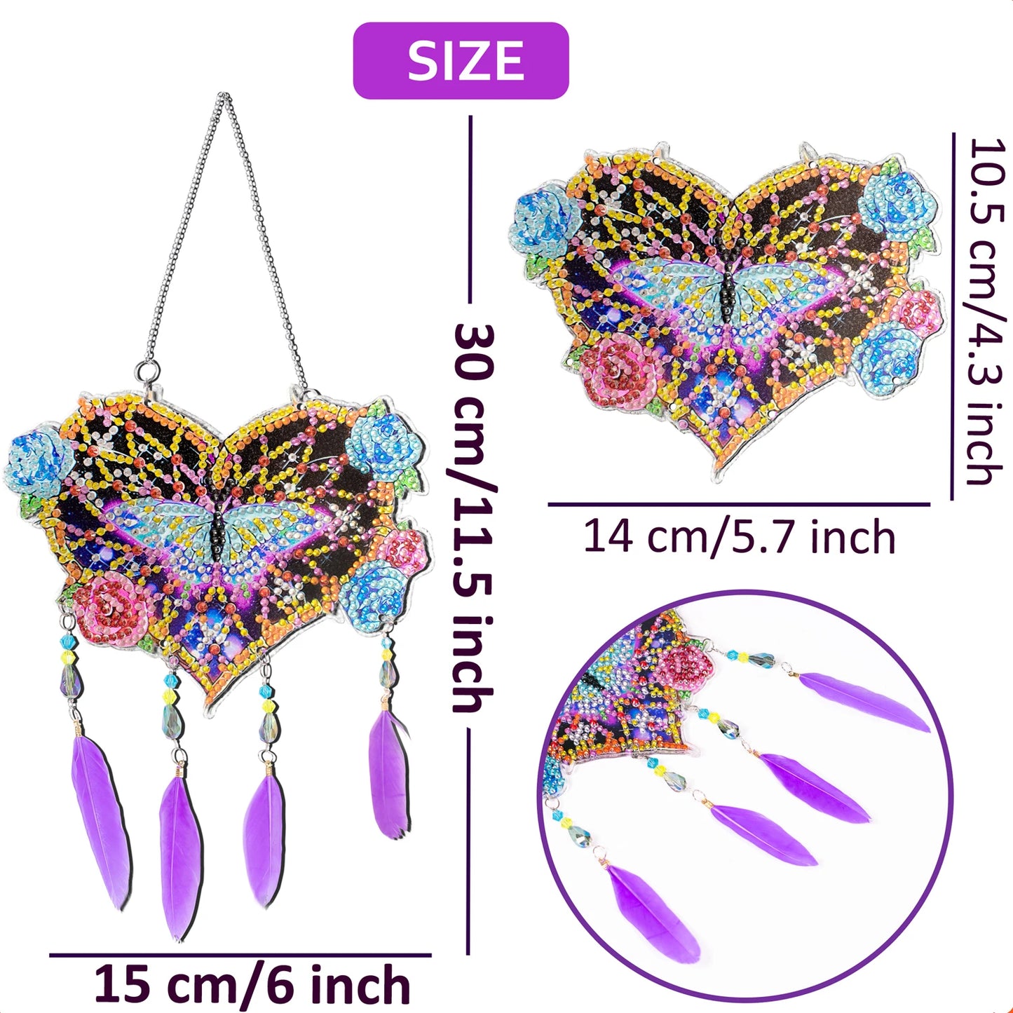 Diamond Painting Dromenvanger Hart – Dubbelzijdige Windgong met Veren - FL024