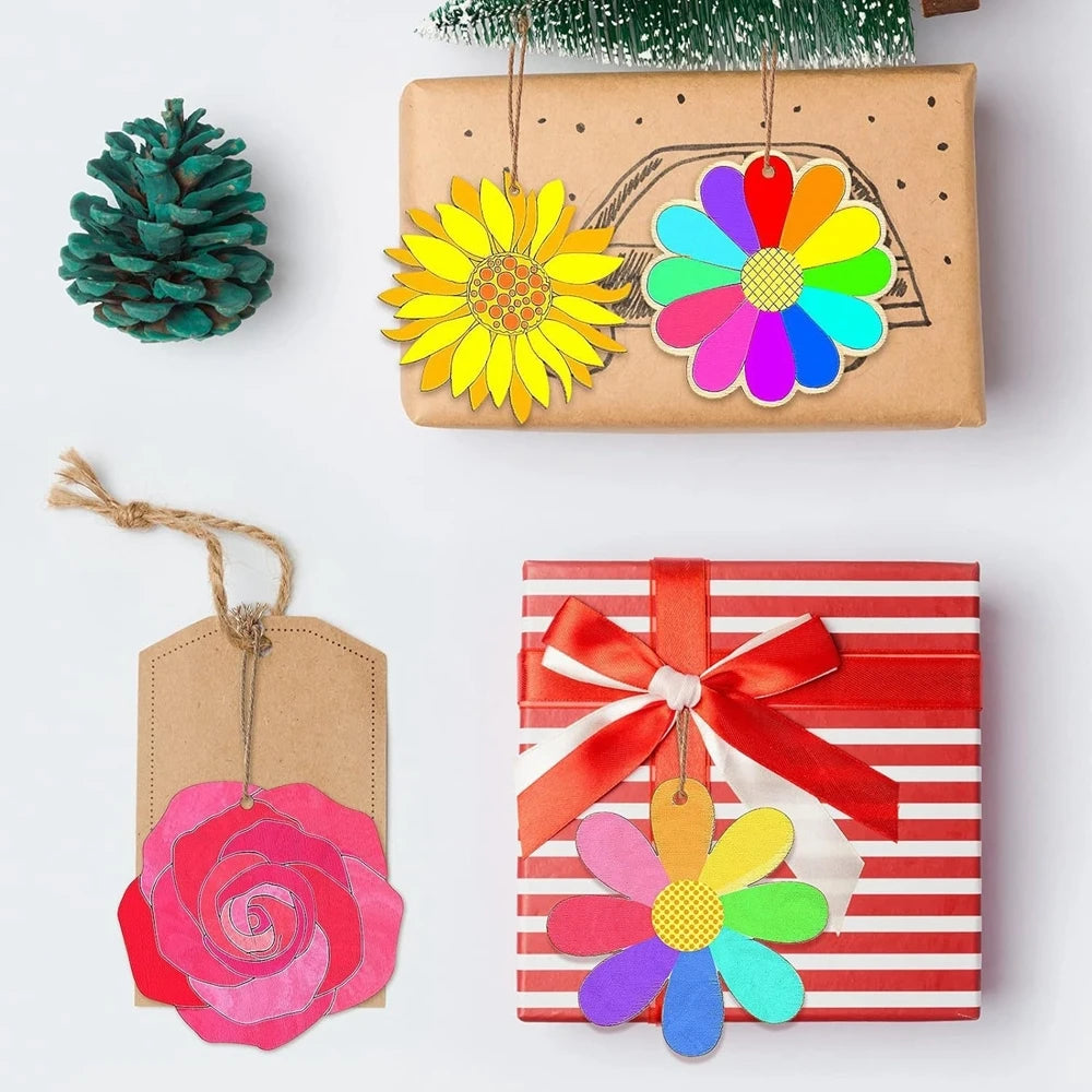 Houten figuur om zelf te kleuren/schilderen – bloemen hangers (10 stuks)