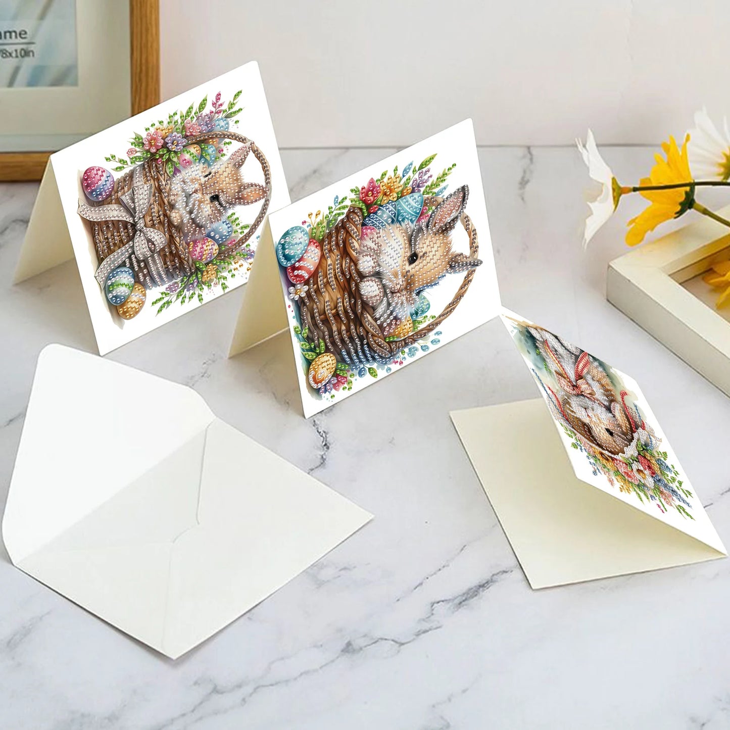 Diamond Painting Wenskaarten Pasen Met Schattige Konijnen Set