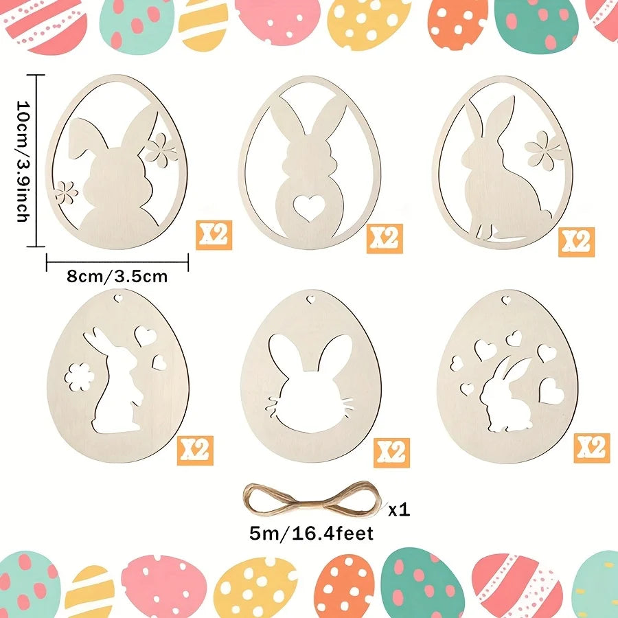 Houten Paas figuur om zelf te kleuren/schilderen – 12 paashangers konijn & ei